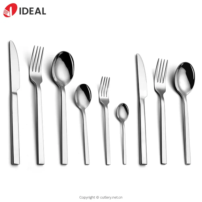 Thick Heavy Weight Square Handle Stainless Steel 18/10 Flatware Mirror Polish Restaurant Cutlery Set