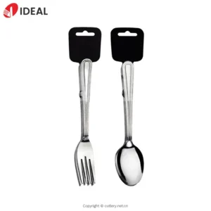 Stainless steel spoon/fork, packaged with paper card