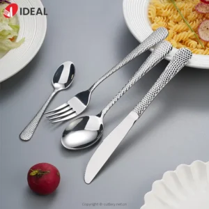 طقم أدوات مائدة مطروق من الفولاذ المقاوم للصدأ ملعقة شوكة أدوات مائدة من الفولاذ المقاوم للصدأ مطلية بالذهب الذهبي أدوات فضية معدنية كبيرة لحفلات الزفاف